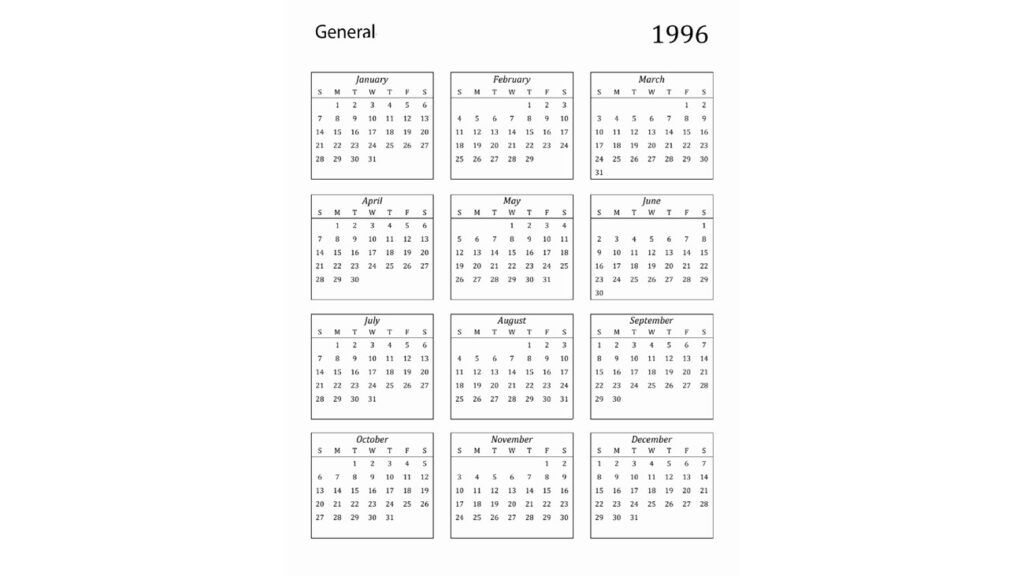 تقويم عام 1996