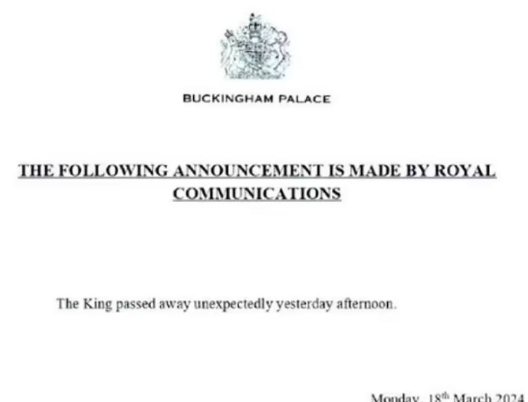بيان من قصر باكنغهام المزيف يعلن وفاة الملك تشارلز