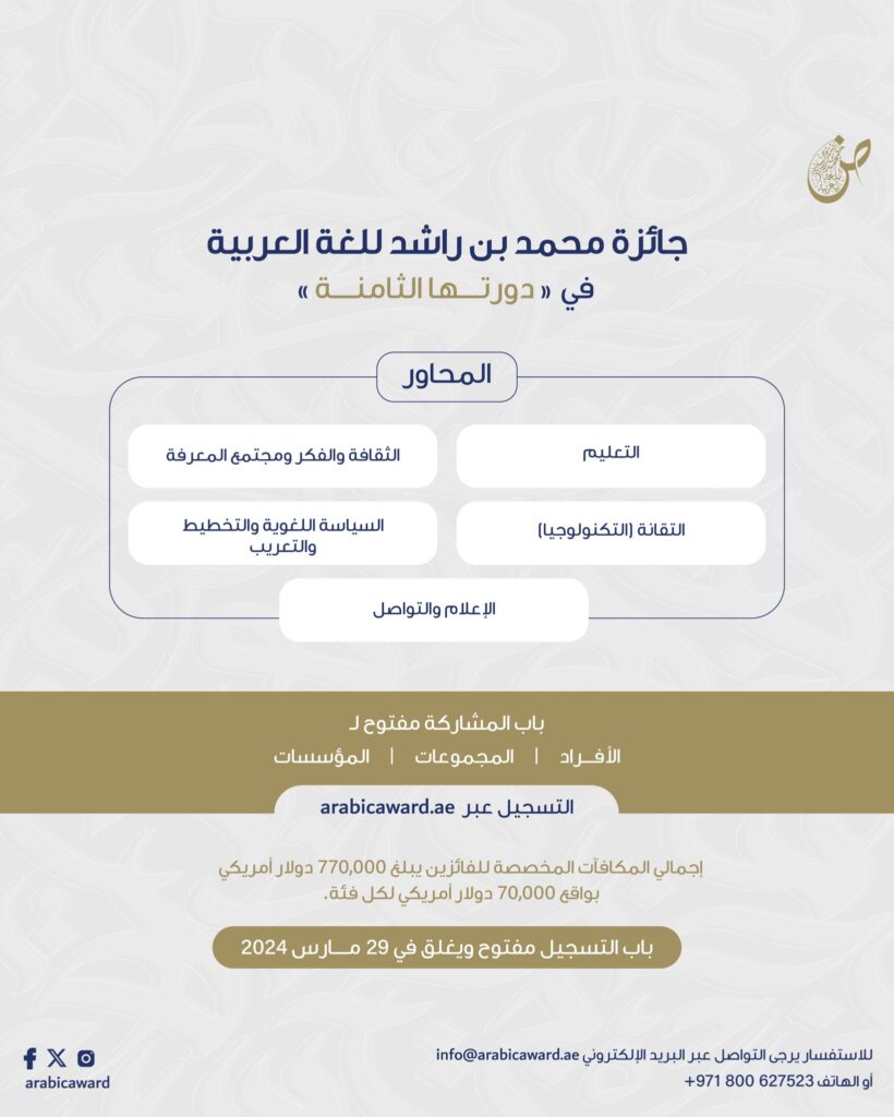 محاور وفئات جائزة محمد بن راشد للغة العربية