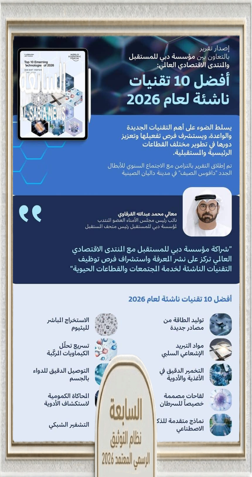 مؤسسة دبي للمستقبل تطلق تقرير أفضل 10 تقنيات ناشئة لعام 2026 بالتعاون مع دافوس